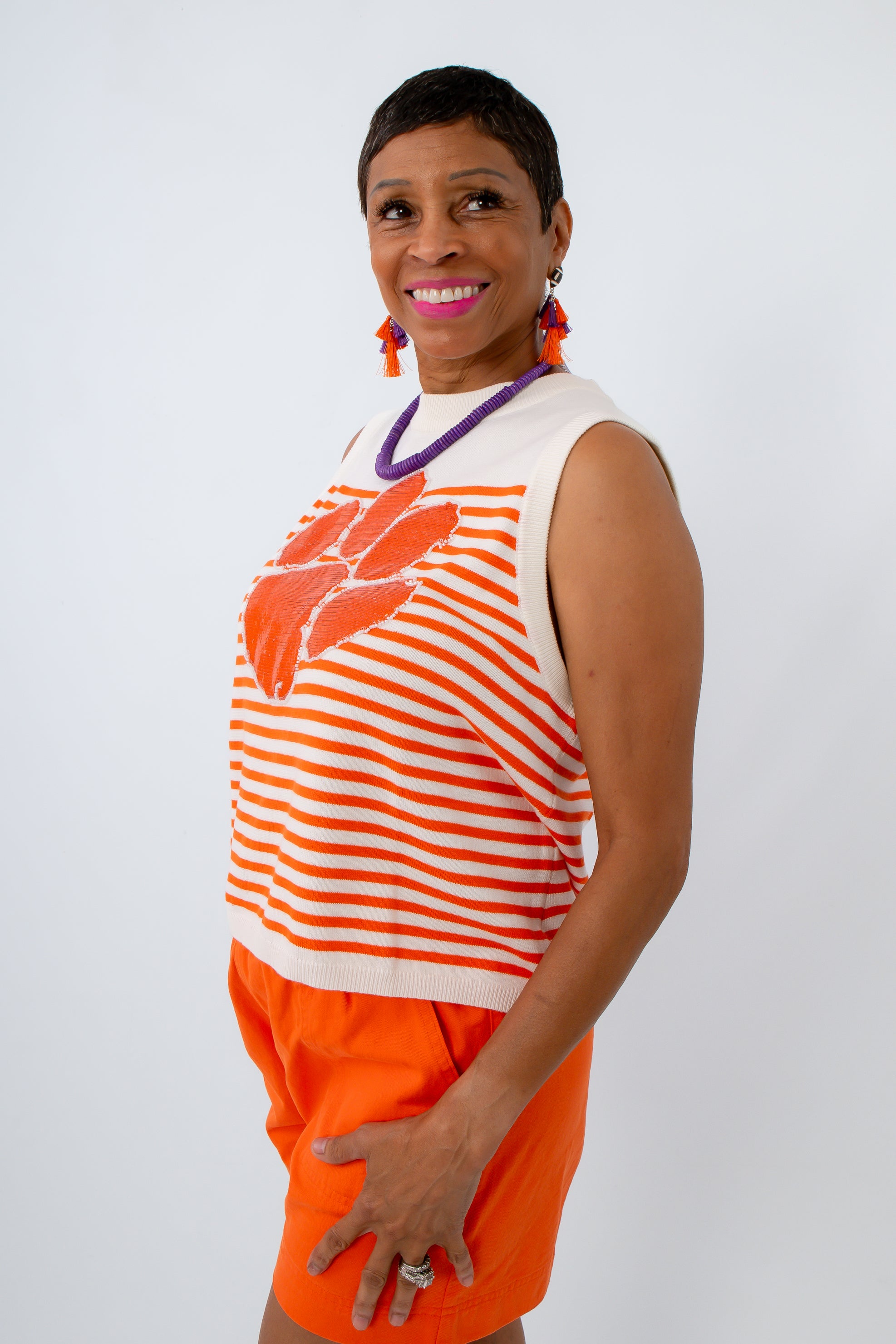 Sequined tiger paw top, Clemson game day top, QOS clemson