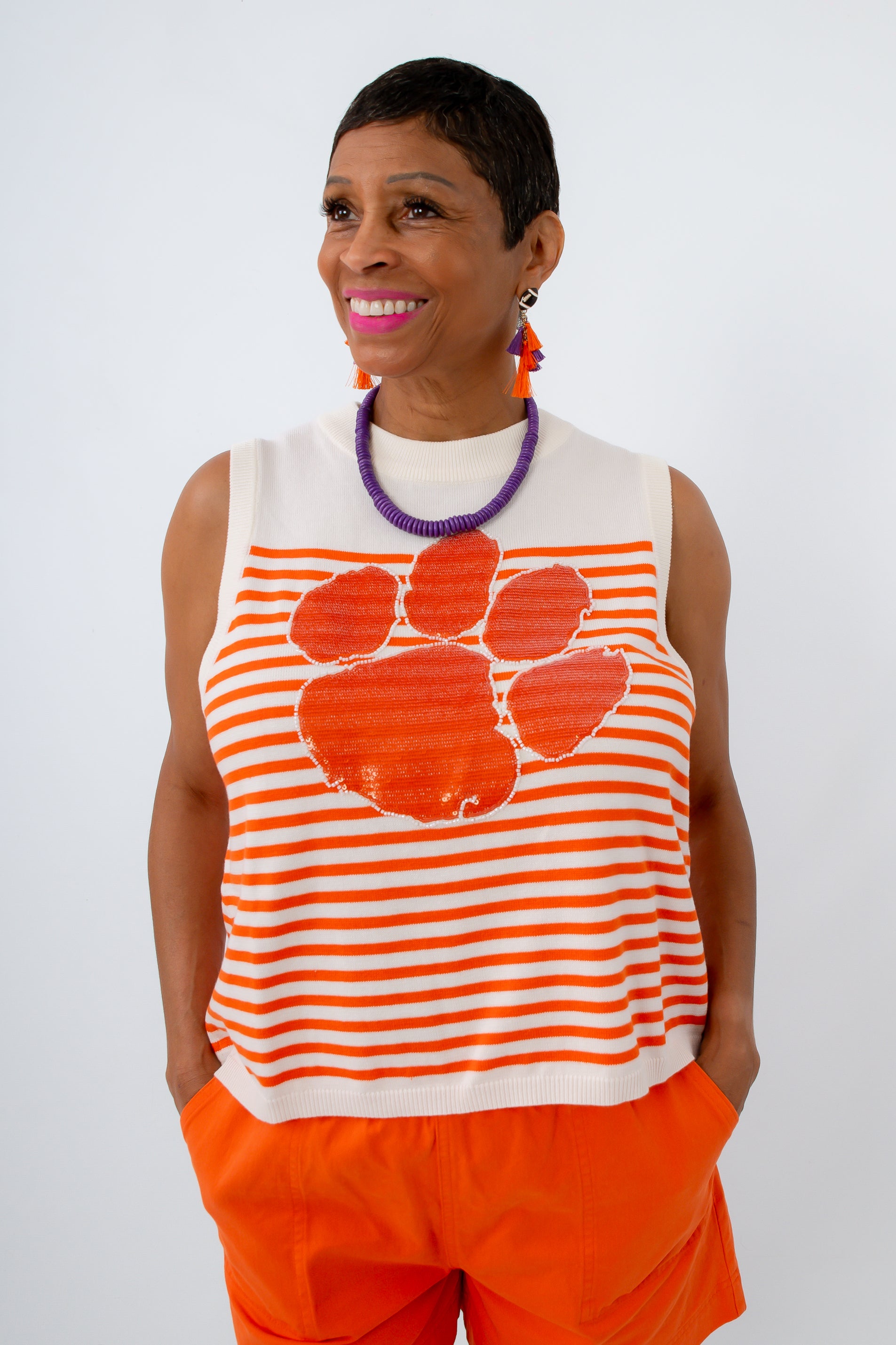 Queen of Sparkles Clemson Stripe Knit Tank