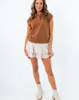 Brown sleeveless sweater with polo collar, brown sweater with collar for fall, fall brown sweaters, brown short sleeve sweater
