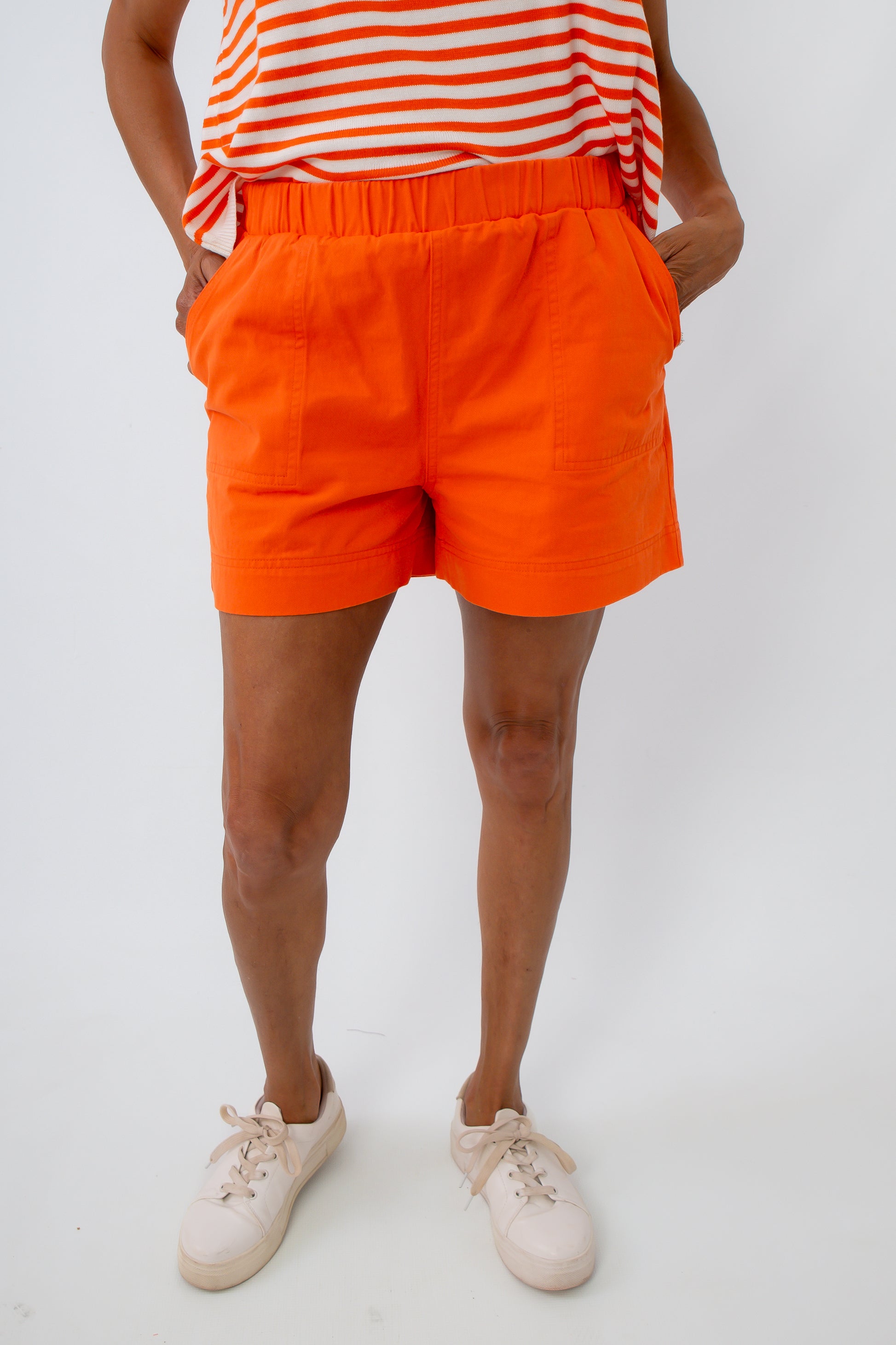 Orange denim shorts with side pockets for the perfect Clemson game day outfit, auburn game day outfit, Syracuse game day outfit