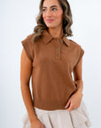 Detour Coffee Sleeveless Polo Sweater