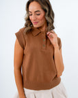 Early fall soft brown knit sweater, soft brown sweater with collar, brown polo, brown polo sweater