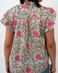 THML Mint Floral Flutter Sleeve Blouse