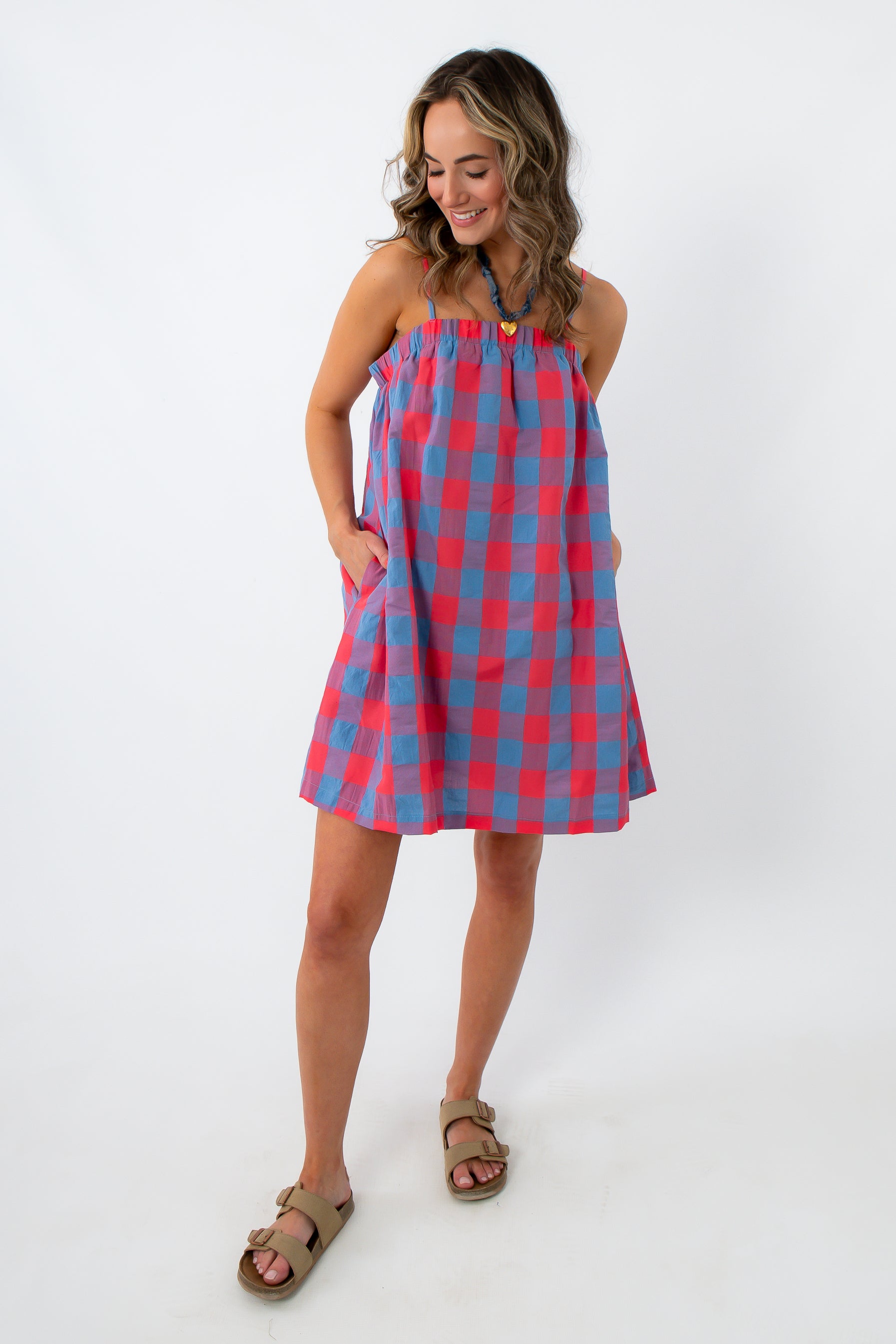 Americana Babe Plaid Mini Dress | Gingham, Pockets, Adjustable L Americana Babe Plaid Mini Dress | Gingham, Pockets, Adjustable L