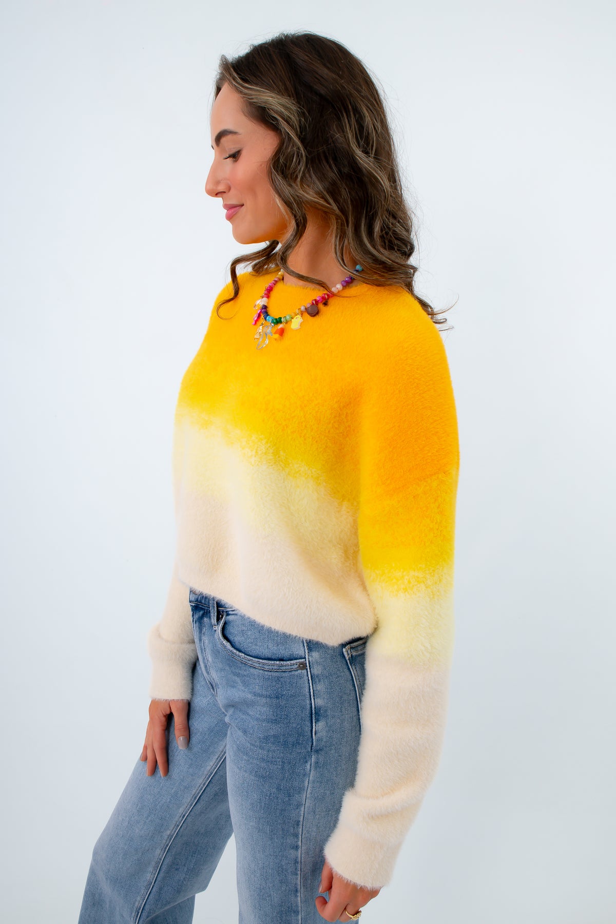 Sweetie Yellow Ombre Fuzzy Cropped Sweater