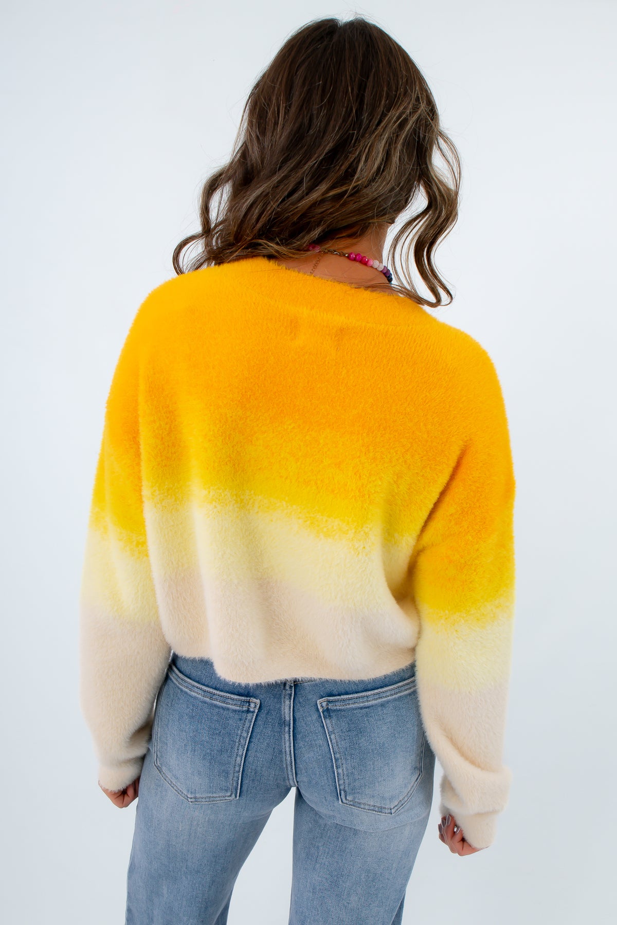 Sweetie Yellow Ombre Fuzzy Cropped Sweater