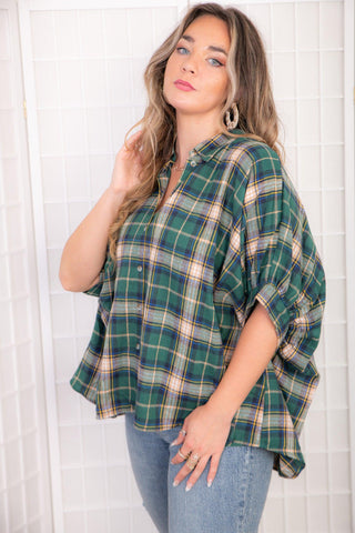 Apple Picking Green Plaid Button Up Flannel-day + moon-L. Mae Boutique