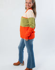Orange & Green Colorblock Sweater