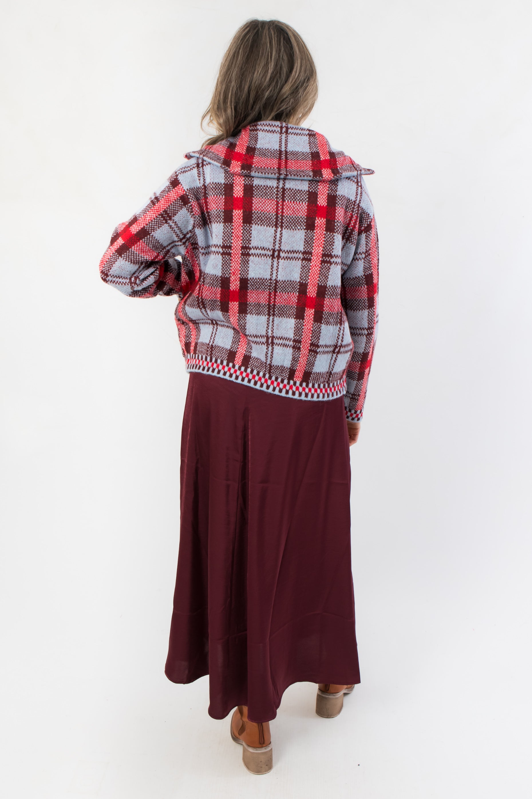 Hearth &amp; Holly Blue Plaid Zip Sweater