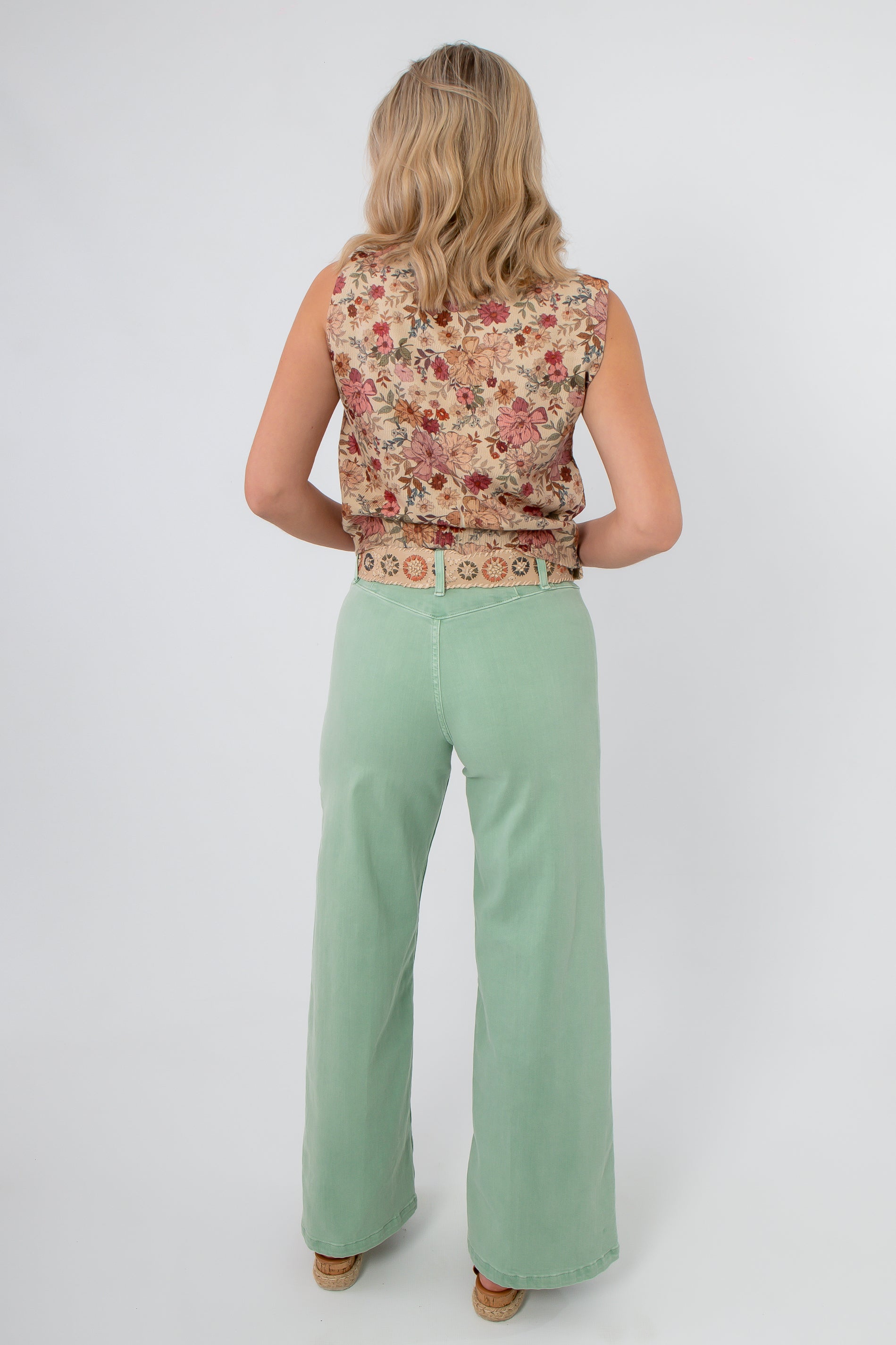 Free People Cameo Green Libre Wide Leg Pant back view