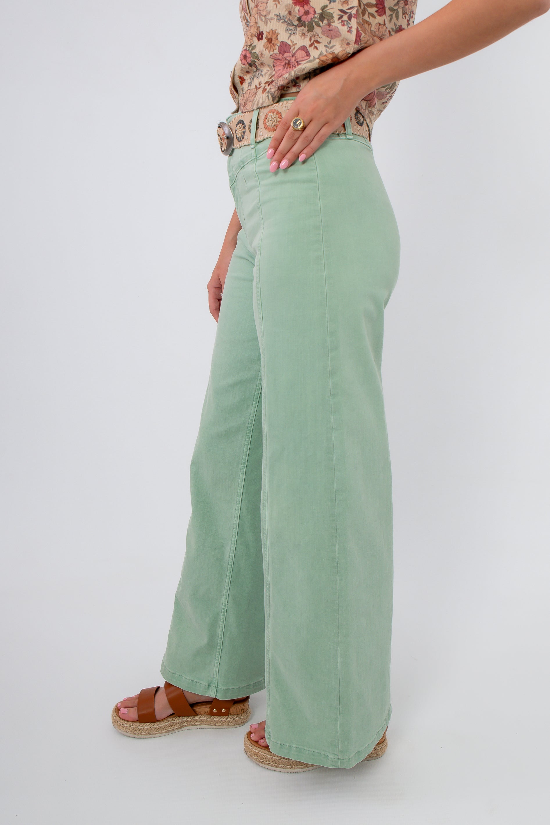 Free People Cameo Green Libre Wide Leg Pant side view