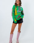 crazy cat lady gift idea green kitty pattern knit top