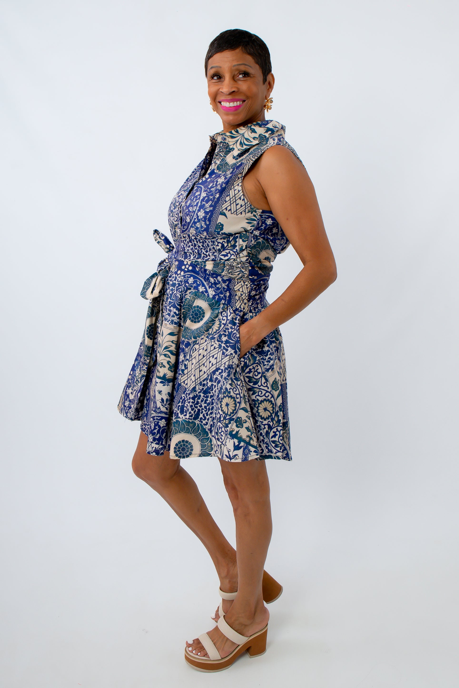 Front button cotton teacher dress, mini dress with front buttons, mini dress with a tie around the waist