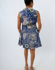 Blue patchwork dress with pockets, blue work dress, dresses for teachers, colorful work dress
