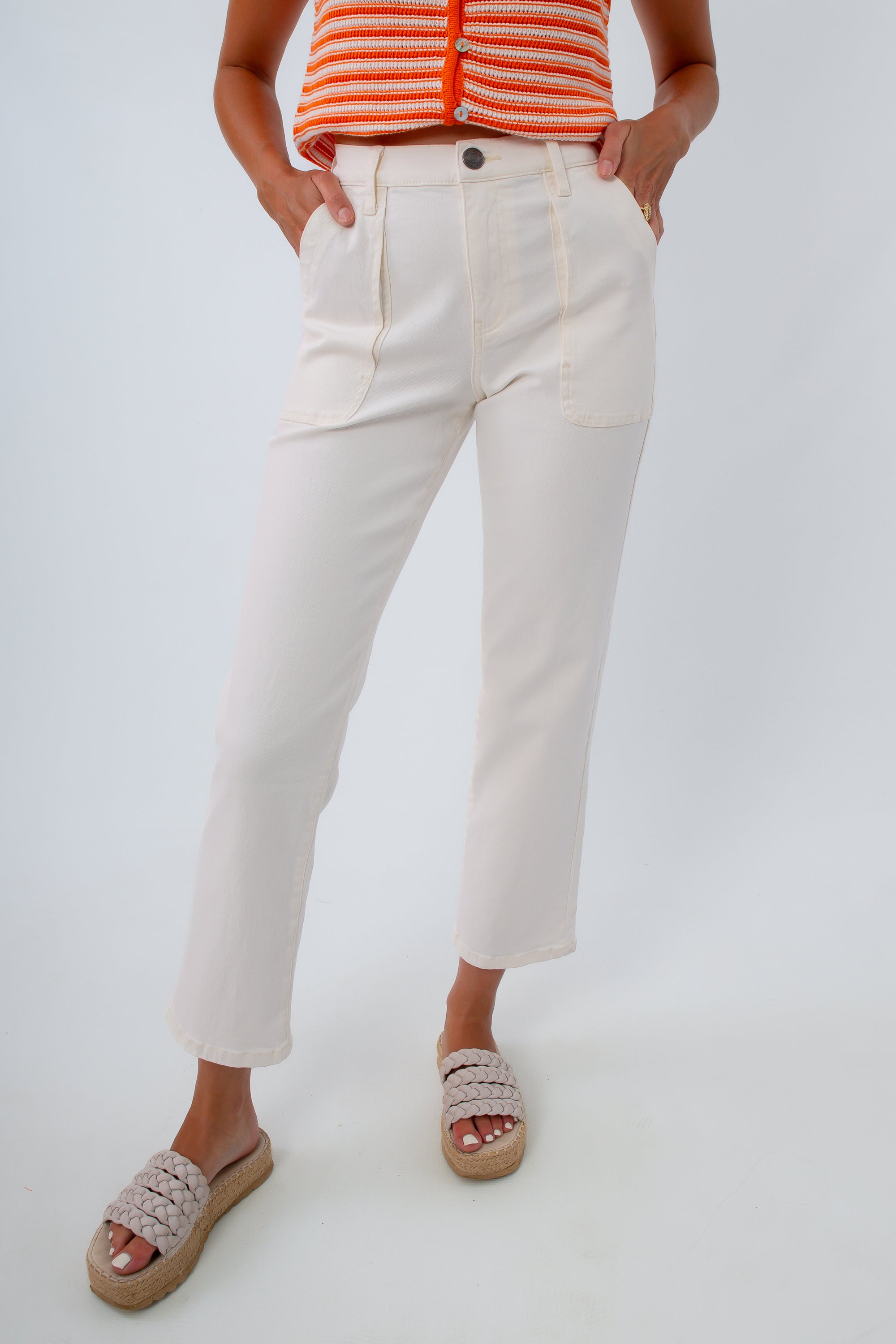 Comfortable high waisted ivory jeans, Comfortable high waisted off-white jeans