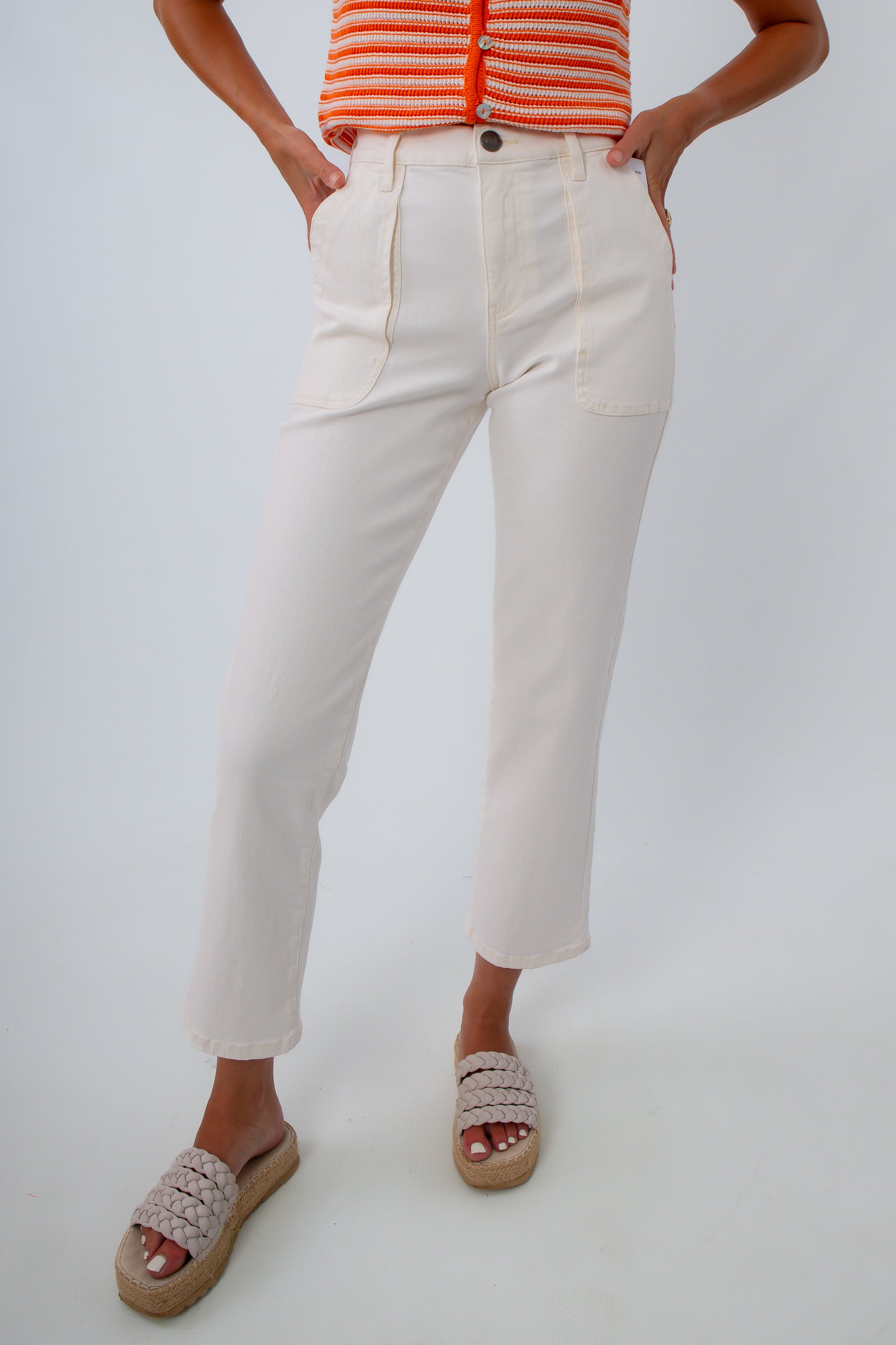 High rise straight leg jeans in ivory, high-rise jeans, colored jeans, straight leg jeans, ivory jeans