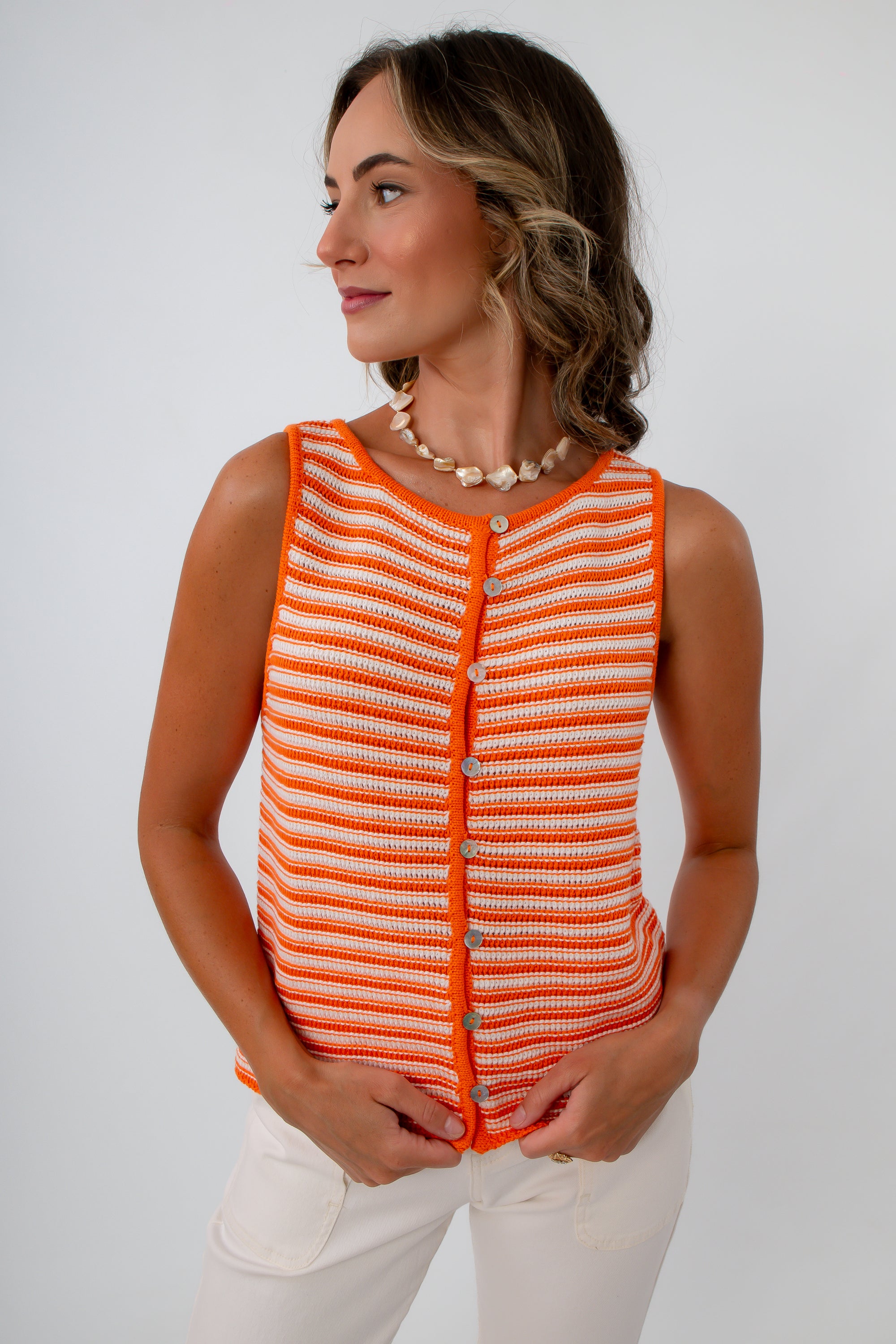 Crowd Favorite Orange Stripe Sleeveless Top