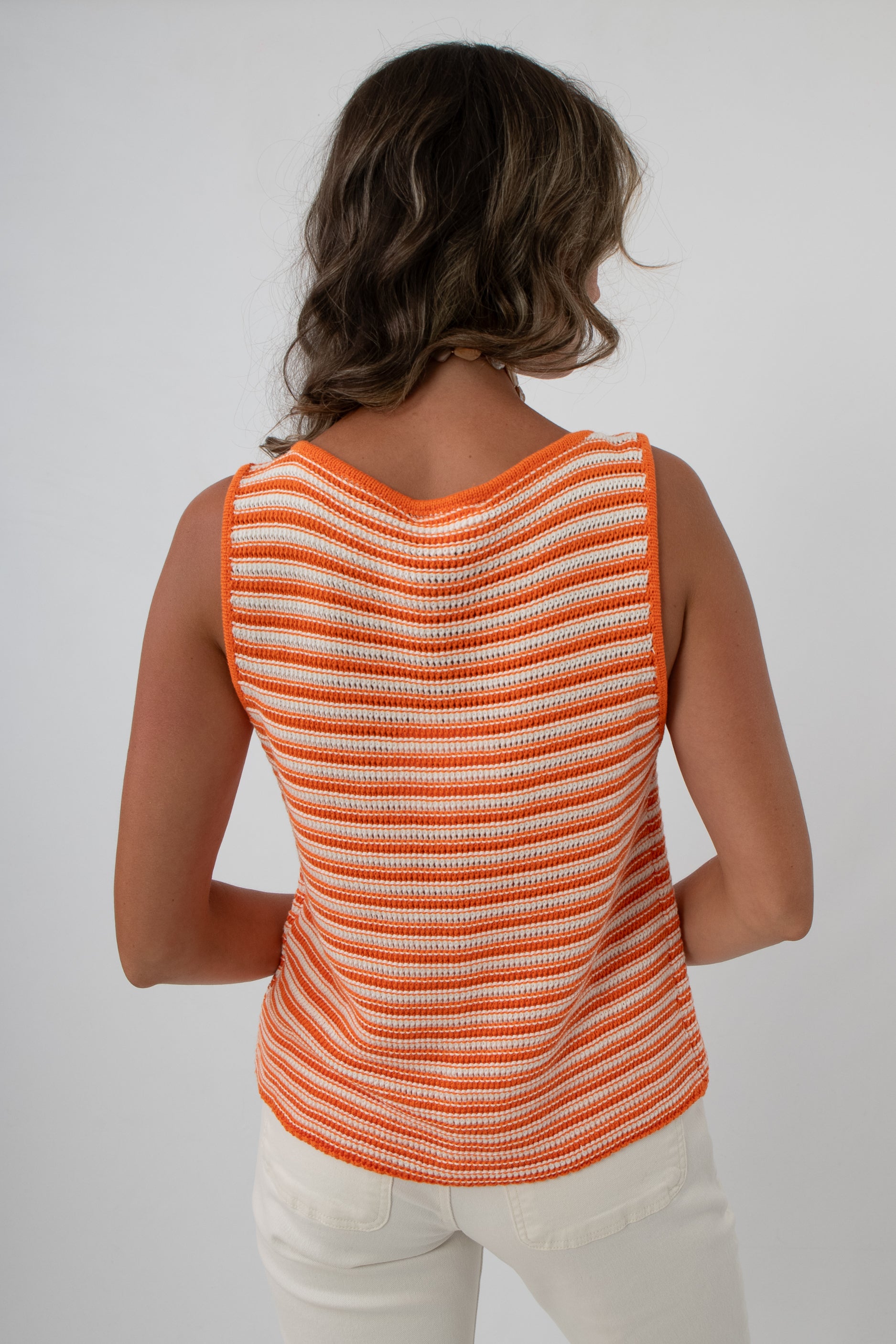 Orange and white sleeveless sweater with functional buttons for fall knit tank, game day top