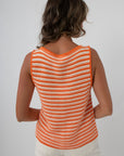 Orange and white sleeveless sweater with functional buttons for fall knit tank, game day top