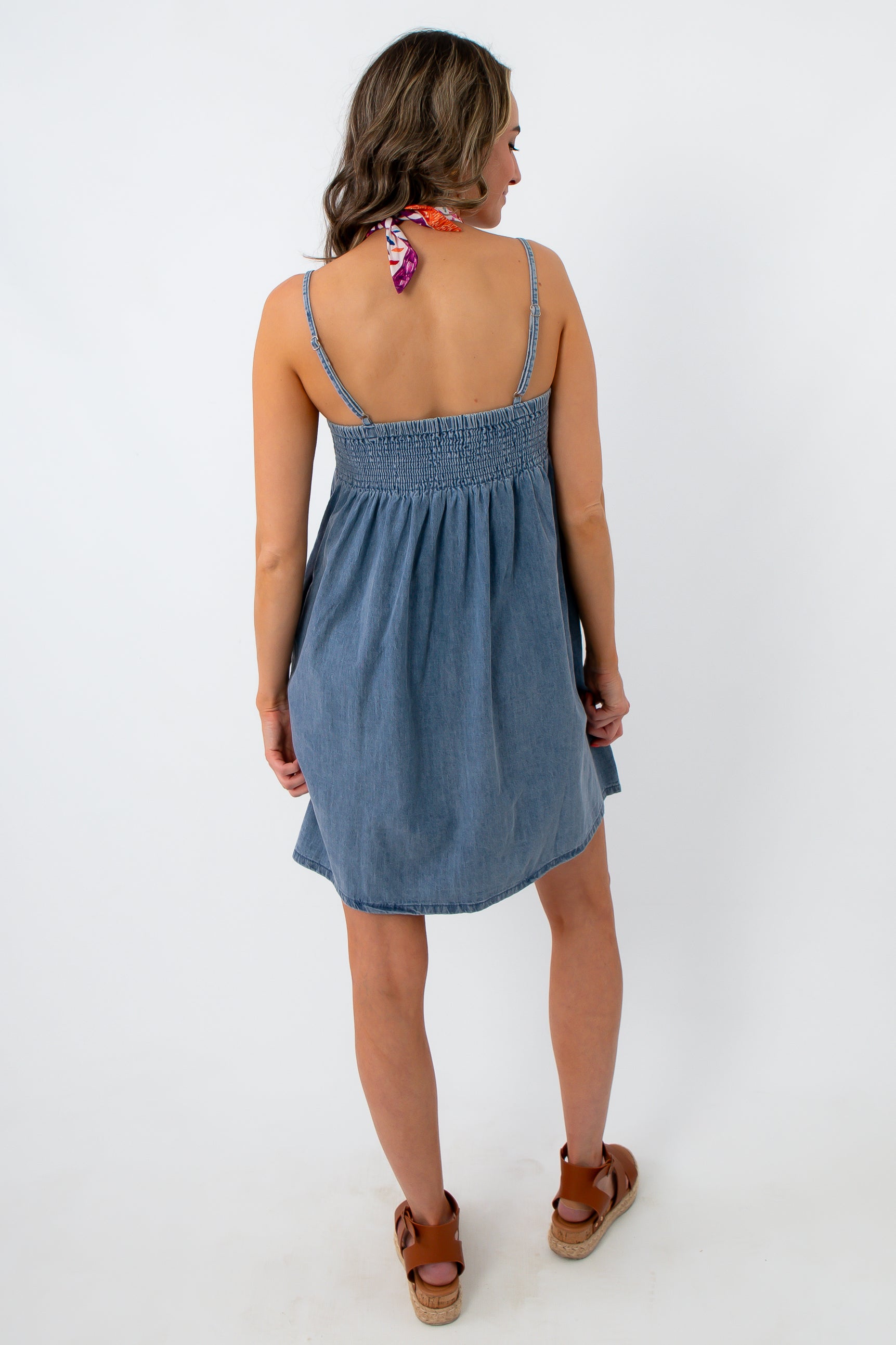 denim dress with jacket Solina Denim Bow Mini Dress for Women in Bow Chambray, Size: 6, by LoveShackFancy