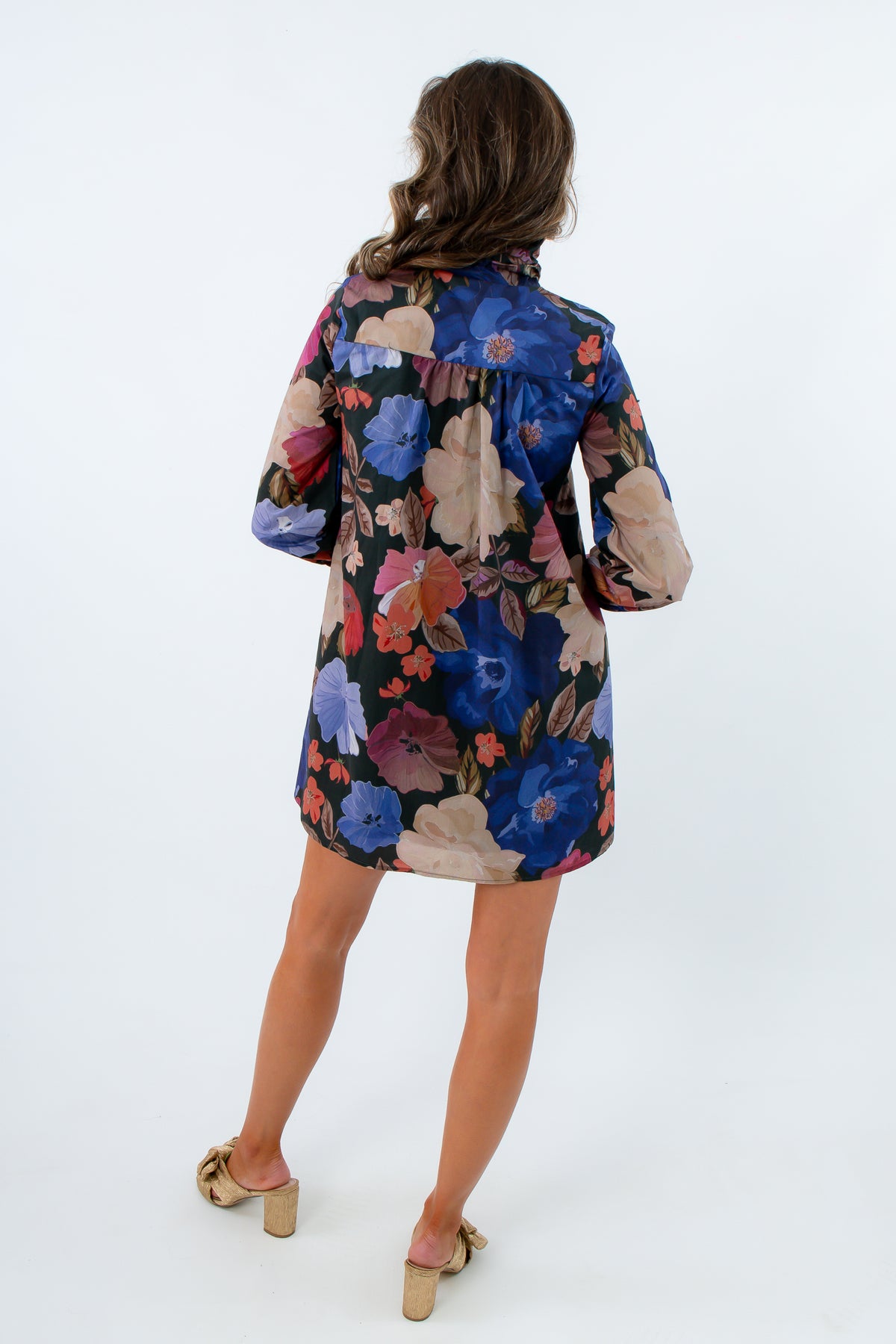 Thanksgiving outfit dress, fall floral dresses, blue floral mini dress, long sleeve floral mini dress