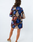 Thanksgiving outfit dress, fall floral dresses, blue floral mini dress, long sleeve floral mini dress