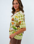 Sequin thanksgiving meal sweater with classic gingham pattern, Short sleeve cozy thanksgiving sweater for holiday gatherings