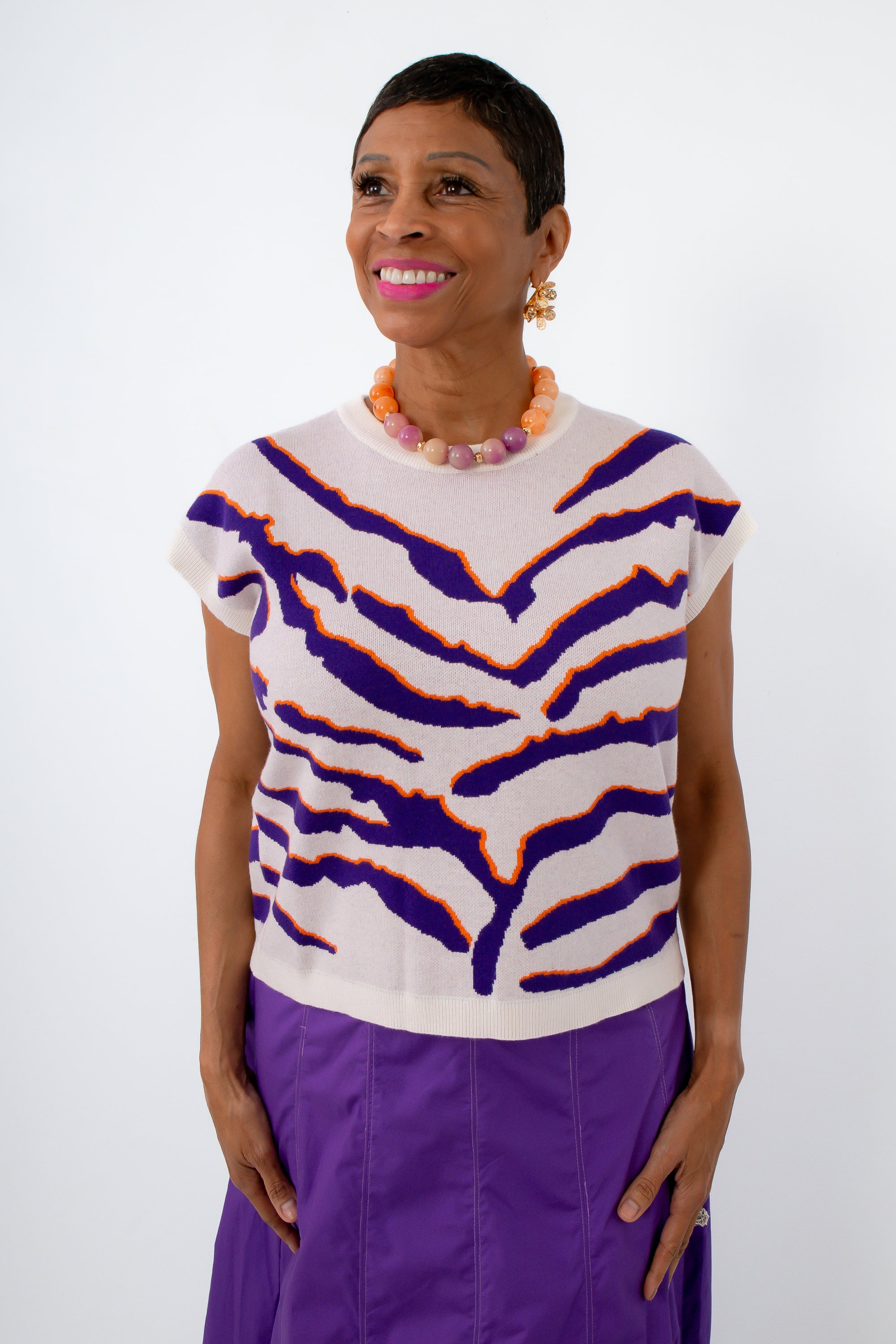 Purple and orange tiger stripe knit sweater for Clemson game day, LSU game day, Clemson sweaters