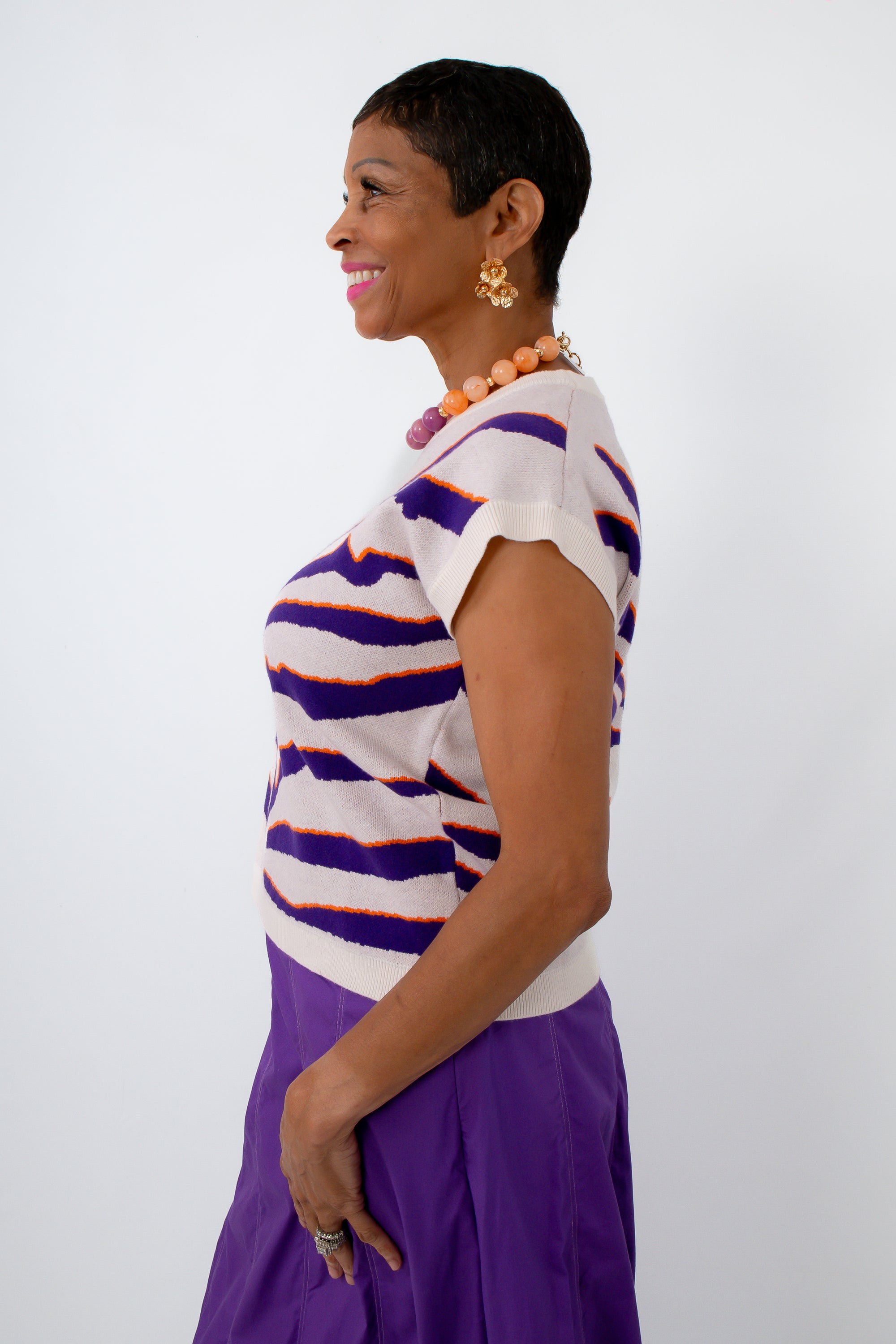 Sleeveless fall sweater for game day, purple tiger stripe top, Clemson game day top, LSU game day top