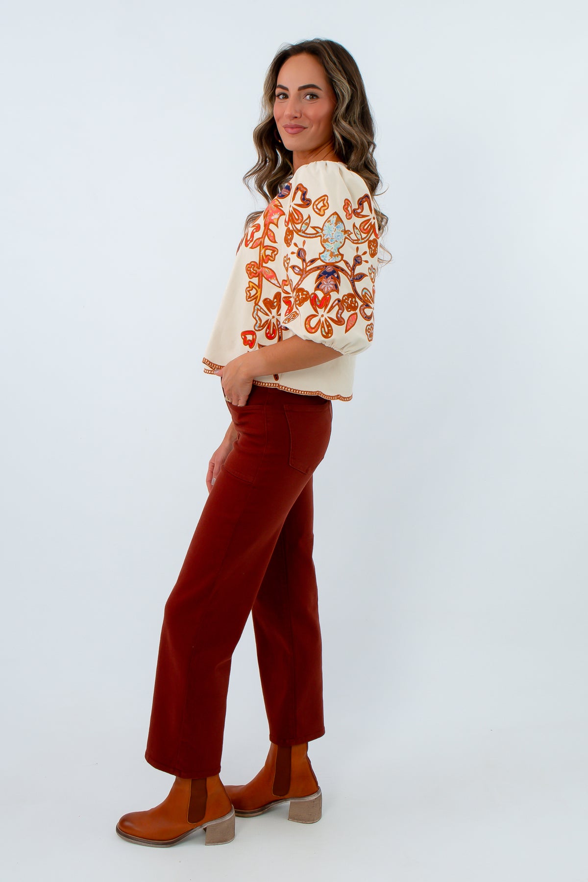 Straight leg utility pocket jeans for fall outfit, stretchy colored jeans, fall colored jeans, fall colored pants