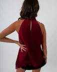 Burgundy going out top with lace details, USC game day top, Texas A&M game day top