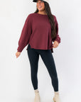 Camden Wine Ribbed Knit Mockneck Top