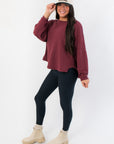 Camden Wine Ribbed Knit Mockneck Top