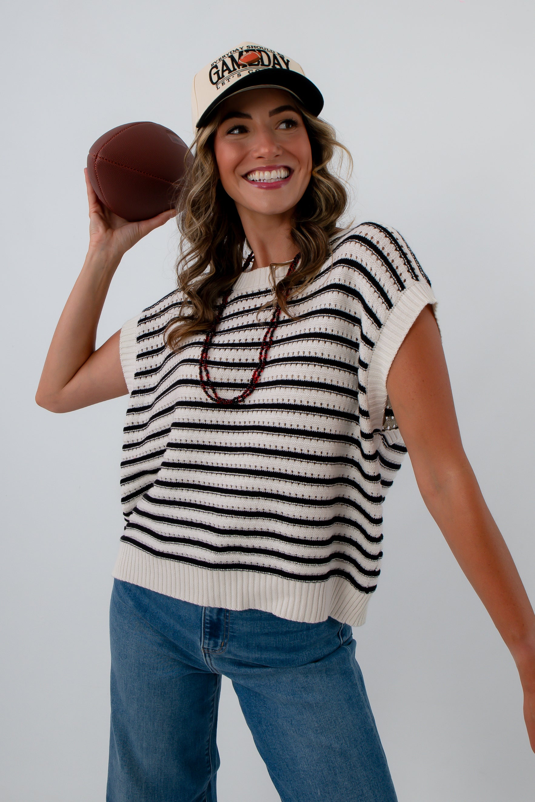 Fourth Quarter Black Stripe Knit Top
