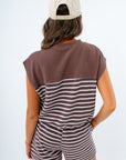 Fall casual and cute brown striped matching set, Brown striped matching set, Elevated basic tops for fall