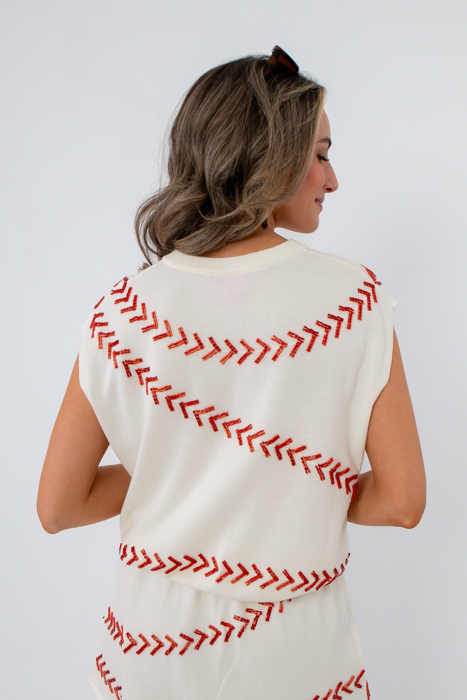 Queen of Sparkles Baseball Sequin Stitch Top back view