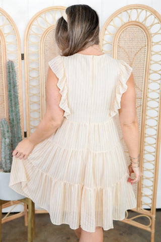 Henrietta Taupe Ruffle Sleeved Dress-She + Sky-L. Mae Boutique