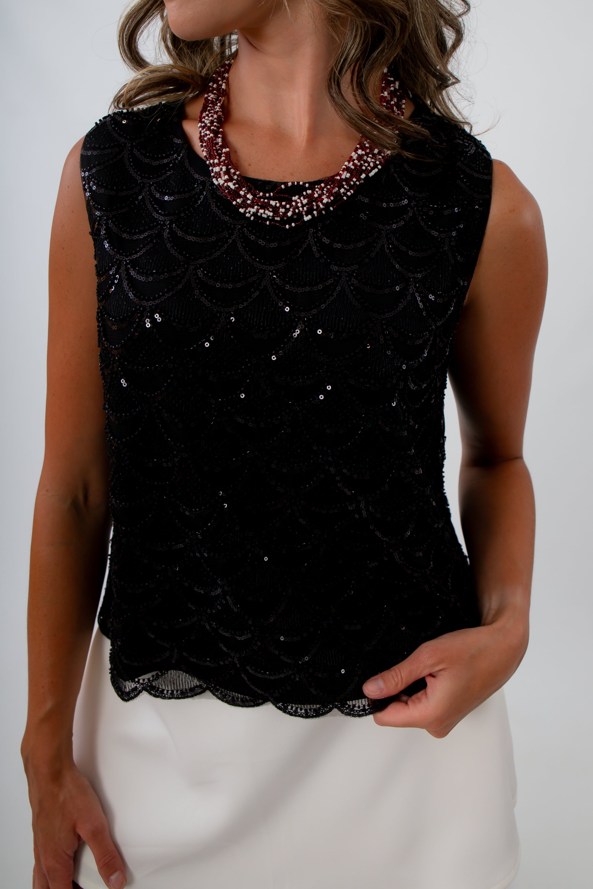 Black Beaded Sleeveless Top for University of south carolina game day look