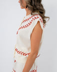 Queen of Sparkles Baseball Sequin Stitch Top side view the ultimate spring sporting season fit