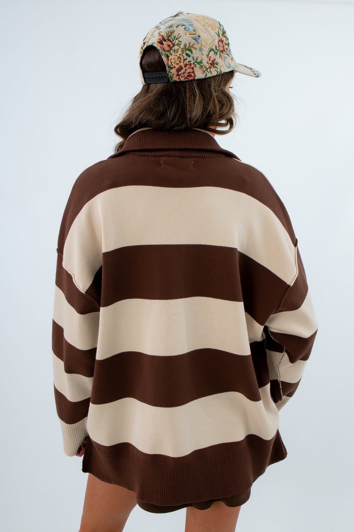 Fall quarterzip, Rugby quarterzip, Cozy fall quarterzip, Soft knit quarterzip, brown striped loungewear