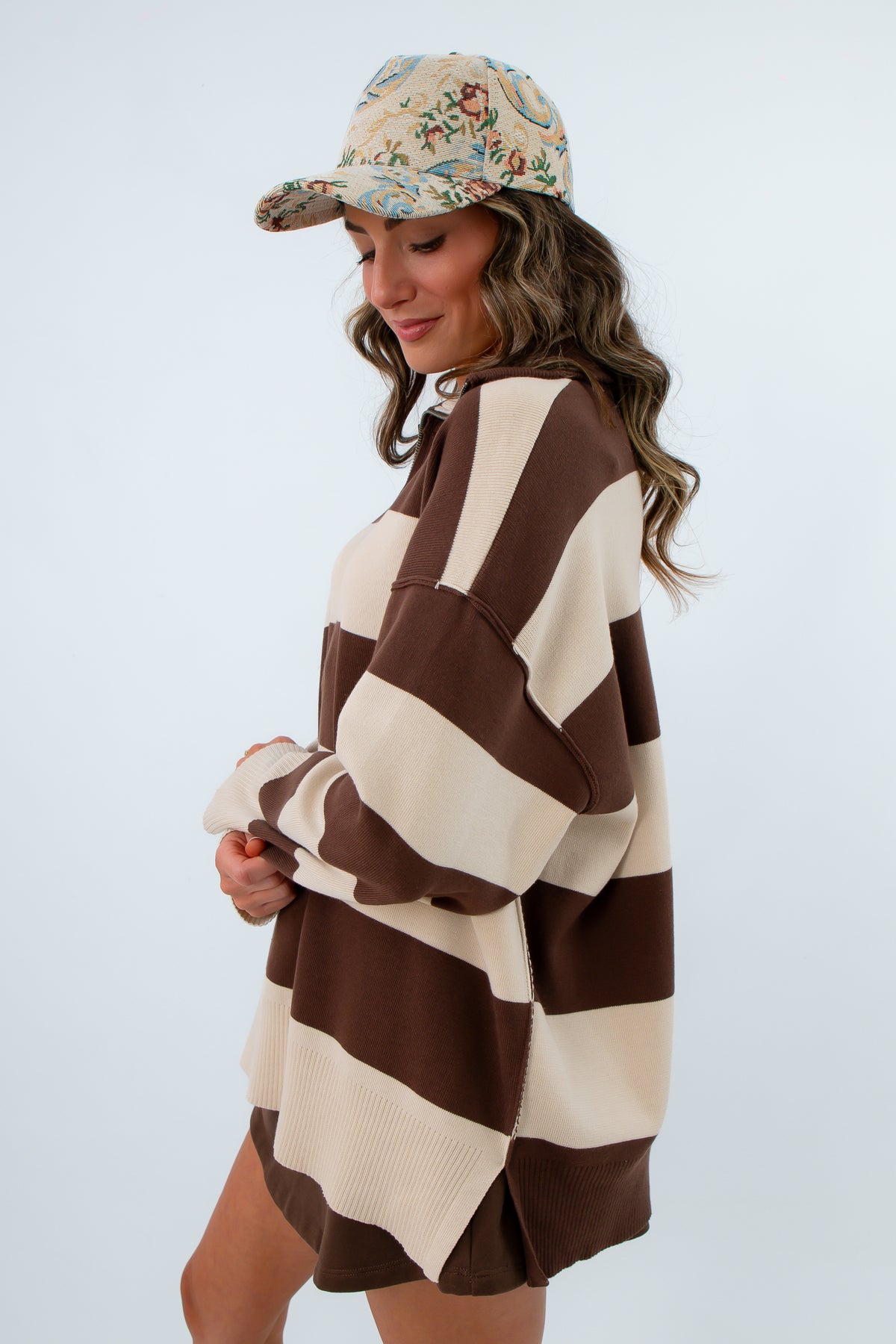 Soft knit rugby quarterzip with collar and ribbed cuffs, rugby quarterzip for fall, fall striped pullover