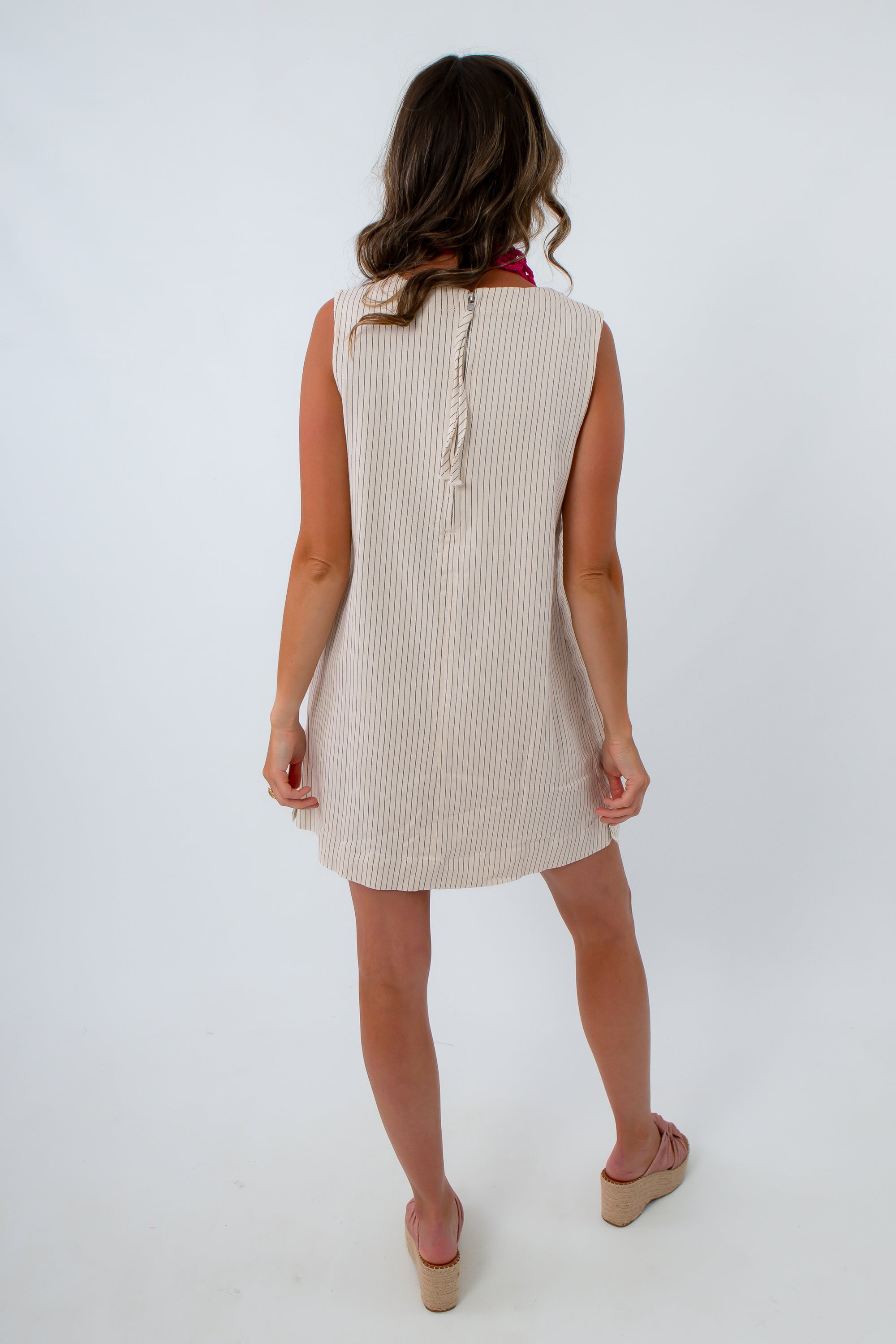 Off-white cotton dress, off-white dress with stripes, striped shift dress