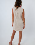 Vertical stripe dress, off-white dress with vertical stripes, off-white shift dress