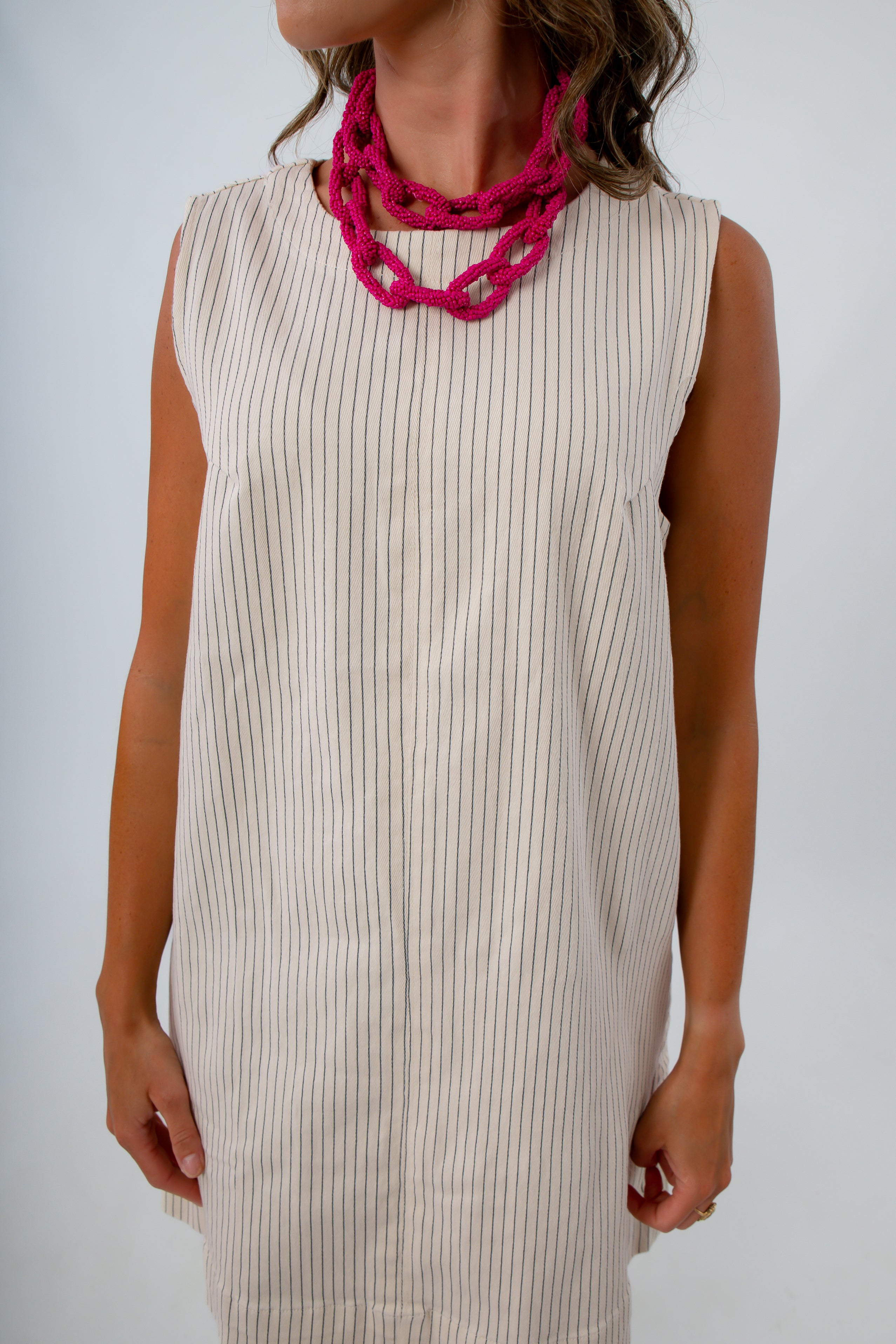 Chalk Line Stripe Sleeveless Mini Dress