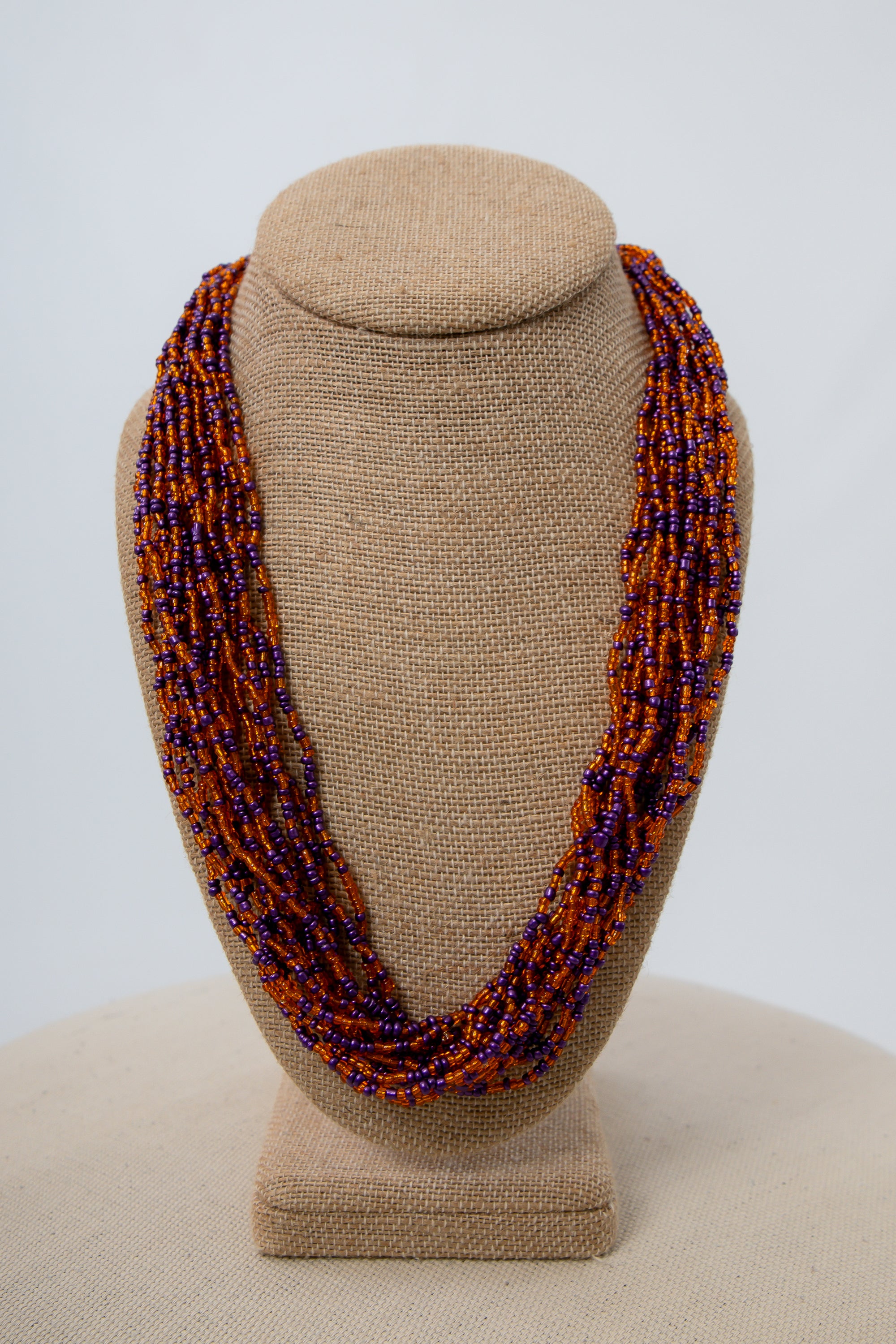 Orange &amp; Purple Beaded Multi Strand Necklace