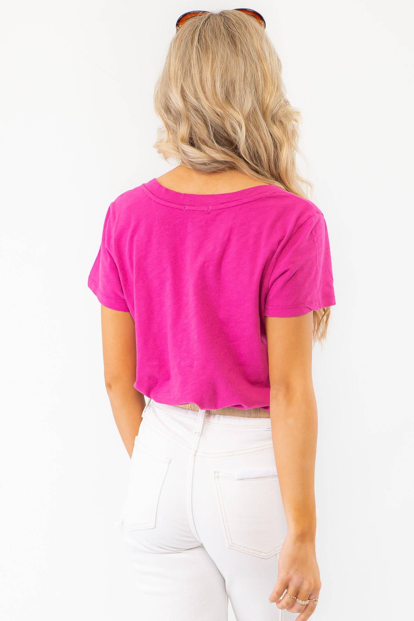 Back view of Z Supply Magenta Asher V-Neck Tee, displaying its lightweight fabric and easygoing style for versatile wear.