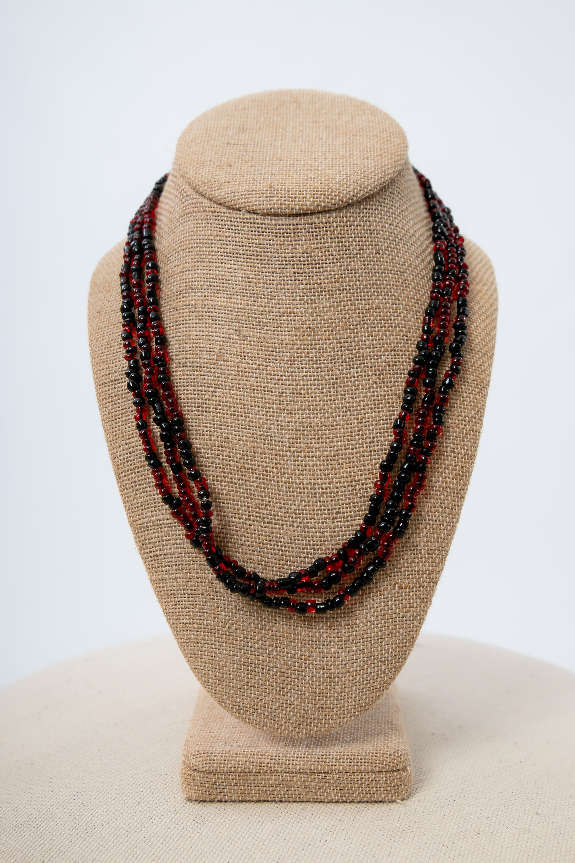 Garnet &amp; Black Long Beaded Necklace