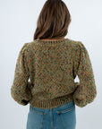 Stylish Thanksgiving sweater perfect for casual fall gatherings, sweater with colorful specks, sweater with colorful dots