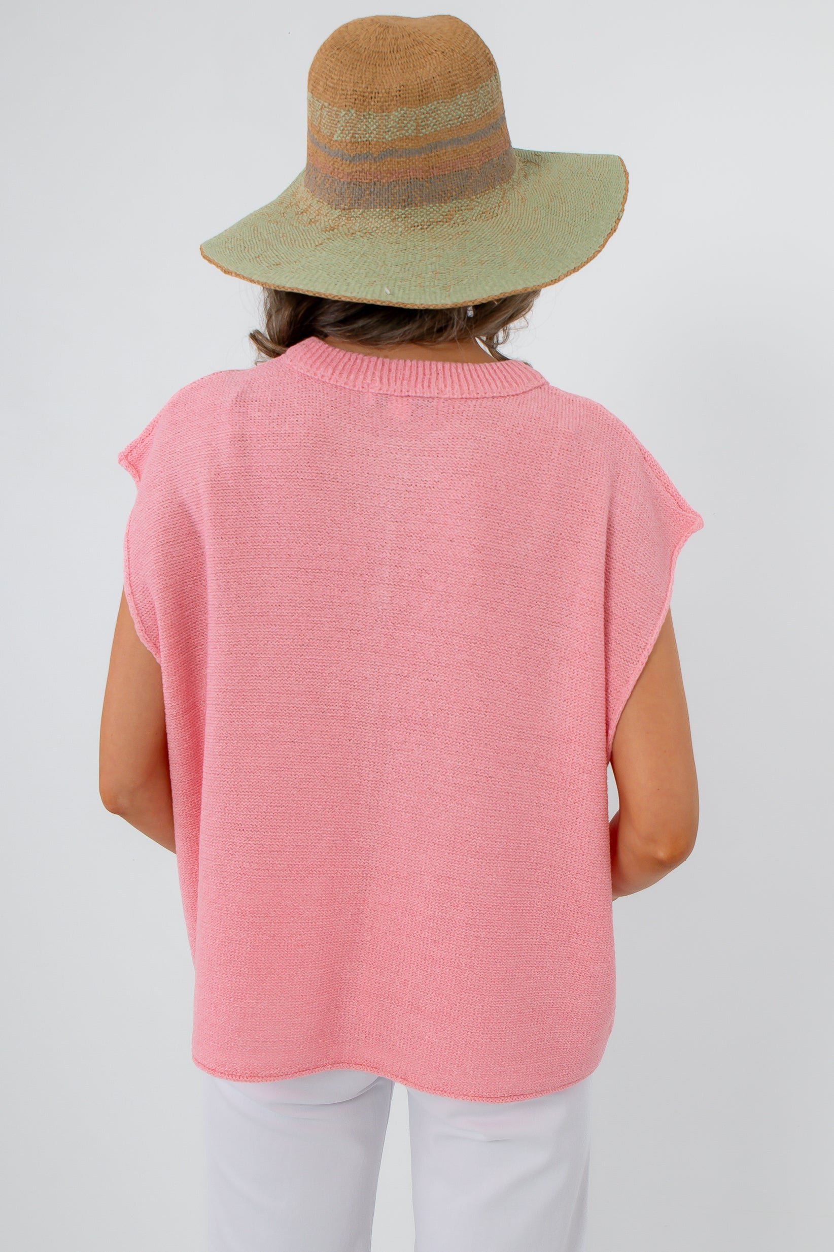 Frankie Pink Knit Sleeveless Sweater back view