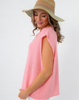 Side view of Frankie Pink Knit Sleeveless Sweater